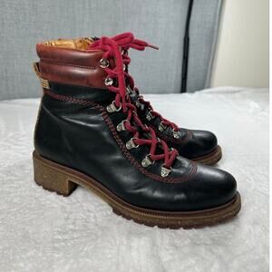 Pikolinos Aspe black 39 boot Bootie Leather Lace up side Zipper Block heel EUC
